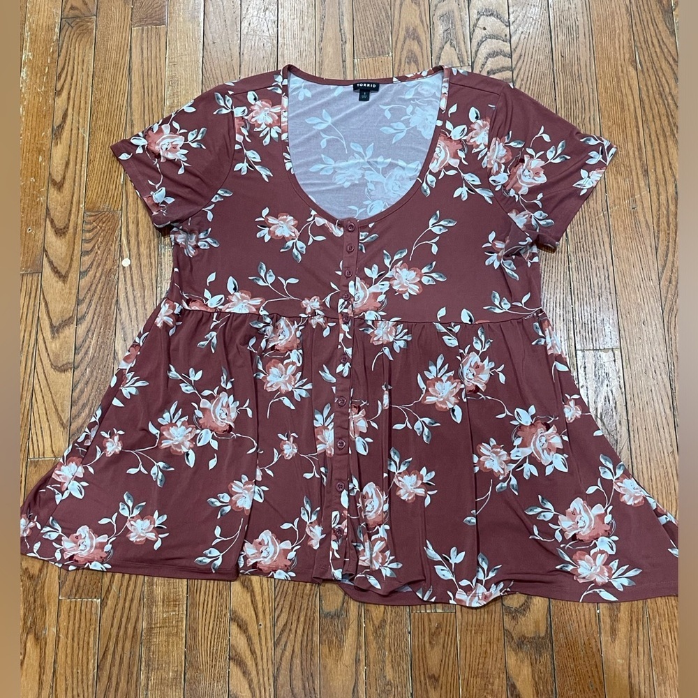 Torrid Burgundy and Light Gray Blouse